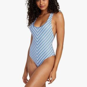 Rcva racer back blue striped one piece swimsuit